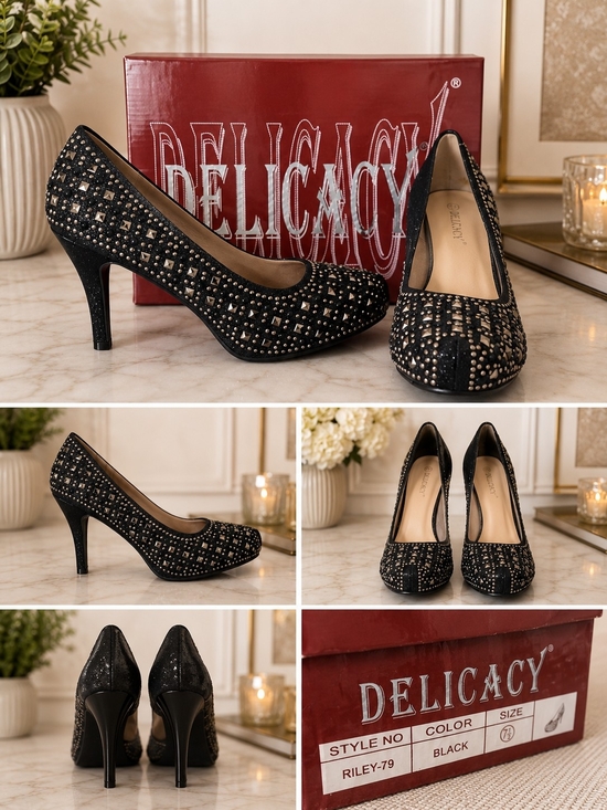 Delicacy Shoes - Delicacy Black Crystal-Embellished Women's Heels